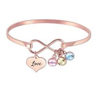 MMXX Bracelet Infini Personnalisé Femme Avec Pendentif Forme de Cœur Nom/Date Gravés sur Mesure Acier Inoxydable Bracelet Avec 1/2/3 Pierre de Naissance Cadeaux Anniversaire pour Femmes -B3