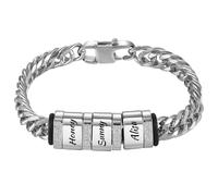 MMXX Bracelet Personnalisé pour Homme avec 1-6 Noms Chaîne Cubaine en Acier Inoxydable Bracelet d'Identification pour Papa Grand-père Mari Petit Ami Cadeaux pour la Fête des Pères Anniversaire - F2
