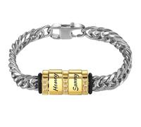 MMXX Bracelet Personnalisé pour Homme avec 1-6 Noms Chaîne Cubaine en Acier Inoxydable Bracelet d'Identification pour Papa Grand-père Mari Petit Ami Cadeaux pour la Fête des Pères Anniversaire - E5