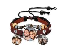 MMXX Bracelet Photo Personnalisé pour Femme avec Image Circulaire Personnalisé avec Bracelet en Cuir Tressé Réglable Bijoux Commémoratifs Cadeau pour Mère Petite Amie - B2 & 3 Photos
