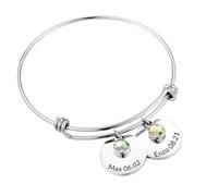 MMXX Bracelet Réglable Nom Personnalisé pour Femmes Acier Inoxydable Bracelet Personnalisé Accessoires & Pierre de Naissance Bijoux Exquis Personnalisés Cadeau Attentionné pour Mère Amante Amie - A2
