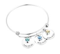 MMXX Bracelet Réglable Nom Personnalisé pour Femmes Acier Inoxydable Bracelet Personnalisé Accessoires & Pierre de Naissance Bijoux Exquis Personnalisés Cadeau Attentionné pour Mère Amante Amie - A3