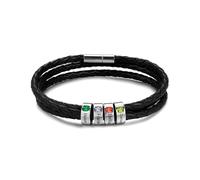 MMXX Bracelets Personnalisés pour Homme Bracelet Tressé avec 1-6 Perles Gravées & Pierres de Naissance Cadeaux pour Homme Bijoux Cadeaux Personnalisés pour Père Fils (Argent & 4 Noms)