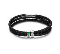 MMXX Bracelets Personnalisés pour Homme Bracelet Tressé avec 1-6 Perles Gravées & Pierres de Naissance Cadeaux pour Homme Bijoux Cadeaux Personnalisés pour Père Fils (Argent & 2 Noms)