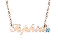 MMXX Collier de Nom Personnalisé Collier Porte-Nom Plaqué Or pour Femmes Argent/Or Rose Collier Pendentif Prénom Avec Pierre de Naissance Cadeau de Bijoux pour Fille -D