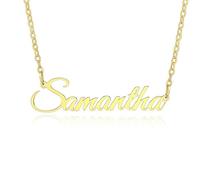 MMXX Collier de Nom Personnalisé Porte-Nom Plaqué Or pour Femmes - Argent/Or Rose Avec Pierre de Naissance - Cadeau de Bijoux pour Fille -A4