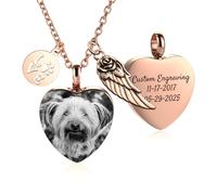 MMXX Collier Photo Personnalisé Cendres D'animal pour Femme Pendentif Urne Funéraire Acier Inoxydable Contient Cendres Gravure Texte/Photo Bijou Mémorial pour Amis Famille Amoureux Animaux - D8