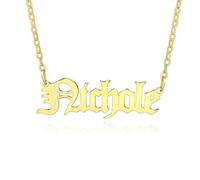 MMXX Collier Prénom Personnalisé Pendentif avec Pierre de Naissance Collier Porte-Nom Plaqué Or pour Femmes Argent/Or Rose Cadeau de Bijoux pour Femmes -A3