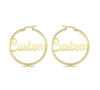 MMXX Grandes Créoles Personnalisées pour Femme Boucles D'oreilles Cercle/Carte D'Afrique avec Prénom Argent/Or Créoles Acier Inoxydable Cadeaux pour Anniversaire Femme Petite Amie - B2