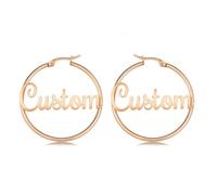 MMXX Grandes Créoles Personnalisées pour Femme Boucles D'oreilles Cercle/Carte D'Afrique avec Prénom Argent/Or Créoles Acier Inoxydable Cadeaux pour Anniversaire Femme Petite Amie - B3