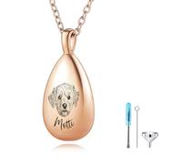 MMXX Portrait D'animal Personnalisé Collier Urne en Forme de Larme pour Cendres avec Nom/Photo Acier Inoxydable Bijoux Commémoratif de Crémation pour Amoureux des Animaux (Or rose - Photo)