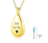 MMXX Portrait D'animal Personnalisé Collier Urne en Forme de Larme pour Cendres avec Nom/Photo Acier Inoxydable Bijoux Commémoratif de Crémation pour Amoureux des Animaux (Or - Texte)
