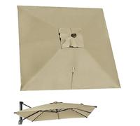 MMXYNXYD Toile de Parasol Déporté Carrée de Remplacement, 8 Baleines, avec Bouton Poussoir, Protection UV - pour Jardin, Terrasse, Marché(Beige,4mx3m/13ftx10ft)