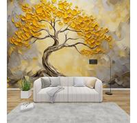 MMYAOKEN Papier Peint Panoramique Arbre Doré 300x210 cm - Décoration Murale Peinture à l'huile - Tapisserie Murales Papier Peint Intissé pour Chambre Salon - Poster Tableaux Photo Muraux