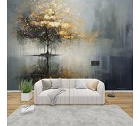MMYAOKEN Papier Peint Panoramique Arbre Doré 350x256 cm - Décoration Murale Moderne Abstrait - Tapisserie Murales Papier Peint Intissé pour Chambre Salon - Moderne Poster Tableaux Photo Muraux