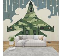 MMYAOKEN Papier Peint Panoramique Avion de Chasse 200x140 cm - Décoration Murale Garcon Camo Militaire - Tapisserie Murales Papier Peint Intissé pour Chambre Salon - Poster Tableaux Photo Muraux