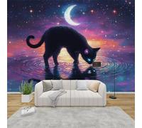 MMYAOKEN Papier Peint Panoramique Chat Noir 400x280 cm - Décoration Murale Galaxie Fantastique - Tapisserie Murales Papier Peint Intissé pour Chambre Salon - Moderne Poster Tableaux Photo Muraux