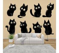 MMYAOKEN Papier Peint Panoramique Chat Noir 450x315 cm - Décoration Murale Enfant Mignon Chat - Tapisserie Murales Papier Peint Intissé pour Chambre Salon - Moderne Poster Tableaux Photo Muraux