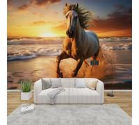 MMYAOKEN Papier Peint Panoramique Cheval 250x175 cm - Décoration Murale Cheval Blanc - Tapisserie Murales Papier Peint Intissé pour Chambre Salon - Moderne Poster Tableaux Photo Muraux