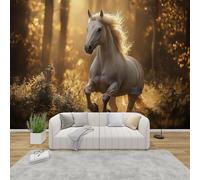 MMYAOKEN Papier Peint Panoramique Cheval 250x175 cm - Décoration Murale Cheval Blanc - Tapisserie Murales Papier Peint Intissé pour Chambre Salon - Moderne Poster Tableaux Photo Muraux