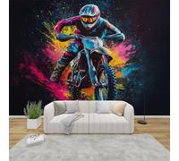 MMYAOKEN Papier Peint Panoramique Dirt Bike 250x175 cm - Décoration Murale Garçon Moto Cross Graffiti - Tapisserie Murales Papier Peint Intissé pour Chambre Salon - Poster Tableaux Photo Muraux