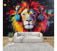 MMYAOKEN Papier Peint Panoramique Lion 300x210 cm - Décoration Murale Garçon Musique Graffiti - Tapisserie Murales Papier Peint Intissé pour Chambre Salon - Moderne Poster Tableaux Photo Muraux