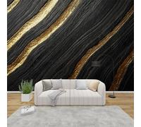 MMYAOKEN Papier Peint Panoramique Marbre Noir et or 200x140 cm - Décoration Murale Abstrait Moderne - Tapisserie Murales Papier Peint Intissé pour Chambre Salon - Poster Tableaux Photo Muraux