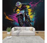MMYAOKEN Papier Peint Panoramique Motocross 200x140 cm - Décoration Murale Garçon Dirt Bike Graffiti - Tapisserie Murales Papier Peint Intissé pour Chambre Salon - Poster Tableaux Photo Muraux