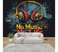 MMYAOKEN Papier Peint Panoramique Musique 300x210 cm - Décoration Murale Casque Audio Graffiti - Tapisserie Murales Papier Peint Intissé pour Chambre Salon - Moderne Poster Tableaux Photo Muraux
