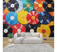 MMYAOKEN Papier Peint Panoramique Musique 400x280 cm - Décoration Murale Disques Vinyles Rétro - Tapisserie Murales Papier Peint Intissé pour Chambre Salon - Poster Tableaux Photo Muraux