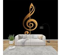 MMYAOKEN Papier Peint Panoramique Note de Musique 250x175 cm - Décoration Murale Noir et Or - Tapisserie Murales Papier Peint Intissé pour Chambre Salon - Moderne Poster Tableaux Photo Muraux