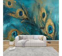 MMYAOKEN Papier Peint Panoramique Plume de Paon 450x315 cm - Décoration Murale Bleu Paon - Tapisserie Murales Papier Peint Intissé pour Chambre Salon - Poster Tableaux Photo Muraux