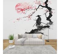MMYAOKEN Papier Peint Panoramique Samouraï Japonais 200x140 cm - Décoration Murale Fleur de Cerisier - Tapisserie Murales Papier Peint Intissé pour Chambre Salon - Poster Tableaux Photo Muraux