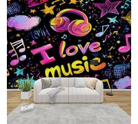 MMYAOKEN Papier Peint Panoramique Theme Musique 150x105 cm - Décoration Murale Enfant Graffiti Coloré - Tapisserie Murales Papier Peint Intissé pour Chambre Salon - Poster Tableaux Photo Muraux