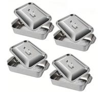 MMYUAK Assiette Polyvalente en Acier Inoxydable Ensemble de 4 plaques de Cuisson carrées en Acier Inoxydable avec Couvercle, poêle à Poisson Profonde, récipient Isolant for Rassemblement Familial