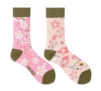 Mmyzao Chaussettes amusantes unisexes 35-46 - Motifs asymétriques gauche et droite - Motifs variés dans les domaines des animaux, de la nourriture, du sport et de l'art, Fleur de cerisier, 35-46