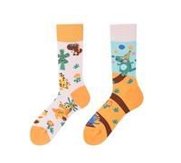 Mmyzao Chaussettes amusantes unisexes 35-46 - Motifs asymétriques gauche et droite - Motifs variés dans les domaines des animaux, de la nourriture, du sport et de l'art, Fête dinosaure, 35-46