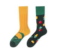 Mmyzao Chaussettes amusantes unisexes 35-46 - Motifs asymétriques gauche et droite - Motifs variés dans les domaines des animaux, de la nourriture, du sport et de l'art, Maïs, 35-46