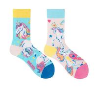 Mmyzao Chaussettes amusantes unisexes 35-46 - Motifs asymétriques gauche et droite - Motifs variés dans les domaines des animaux, de la nourriture, du sport et de l'art, Motif licorne, 35-46