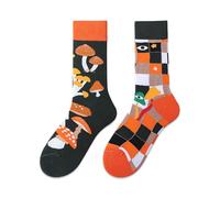 Mmyzao Chaussettes amusantes unisexes 35-46 - Motifs asymétriques gauche et droite - Motifs variés dans les domaines des animaux, de la nourriture, du sport et de l'art, Champignon psychédélique, 35