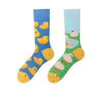 Mmyzao Chaussettes amusantes unisexes 35-46 - Motifs asymétriques gauche et droite - Motifs variés dans les domaines des animaux, de la nourriture, du sport et de l'art, Canard jaune et canard blanc