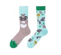 Mmyzao Chaussettes amusantes unisexes 35-46 - Motifs asymétriques gauche et droite - Motifs variés dans les domaines des animaux, de la nourriture, du sport et de l'art, Koala joyeux, 35-46