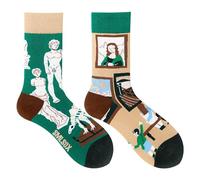 Mmyzao Chaussettes amusantes unisexes 35-46 - Motifs asymétriques gauche et droite - Motifs variés dans les domaines des animaux, de la nourriture, du sport et de l'art, Musée, 35-46