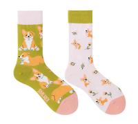 Mmyzao Chaussettes amusantes unisexes 35-46 - Motifs asymétriques gauche et droite - Motifs variés dans les domaines des animaux, de la nourriture, du sport et de l'art, Corgi mignon, 35-46