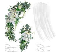 Mnaocz Lot de 3 Kits de Fleurs pour Arche de Mariage, Roses Artificielles Romantiques avec Tissu Drapé pour Réception de Mariage, Toile de Fond, Cérémonie, Panneau de Bienvenue(Blanc)