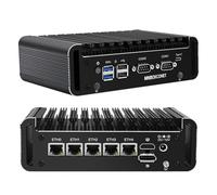 MNBOXCONET Fanless Mini PC J6413 Firewall Industrial, DDR4 Barebone Micro Appliance Hardware Computer 5 x 2.5GbE I226-V LAN, Windows, OPNsense, 2xRS232 COM, USB C, AES-NI, Triple Display