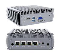 MNBOXCONET Mini PC Fanless J4125 Firewall Hardware Micro PC Application Router, Barebone 8GB RAM 128GB SSD, 4 x 2.5GBE Ethernet Port, VGA + HD Dual Display, Sim Card Slot, 2 x USB3.0