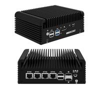 MNBOXCONET N150 Mini PC Firewall Fanless, 2 x SATA3.0 DDR5 Barebone Micro Desktop Computer 4 x 2.5GbE i226V LAN, Quad Display Router Hardware Appliance Type-C, 2HD, DP, OPNsense