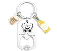 MNBVBV Cadeau Super Patron Porteclef Décapsuleur pour son Boss Ouvre Bouteille Anniversaire patron Cadeau pour son Chef Homme Accessoire Humour Idée cadeau Personnalisé Travail (Patron)