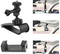 MNBVC-Car Sun Visor Mount for Insta360 X4 X5 X3 Gopro 13 12 11 10 9 8 7 DJI Osmo Pocket 3/360 Action 5Pro 4 3,Car Mount Inside Holder with Phone Clip for Vlog/Video POV Mount Smartphone Accessories